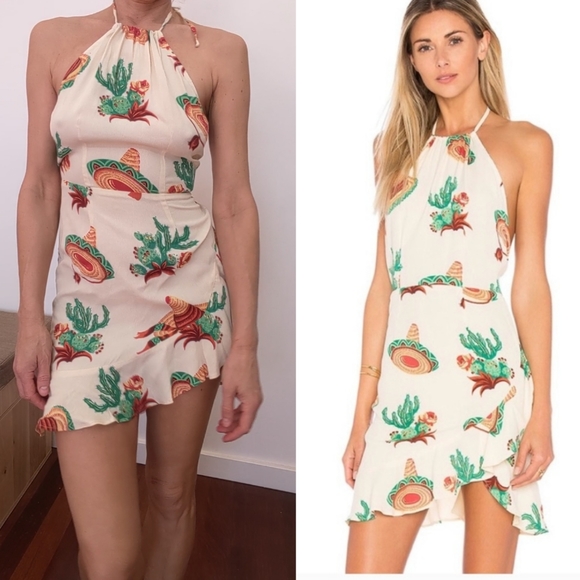 Nwt Flynn Skye Monica almond cactus print halter mini dress xs - Picture 4 of 9